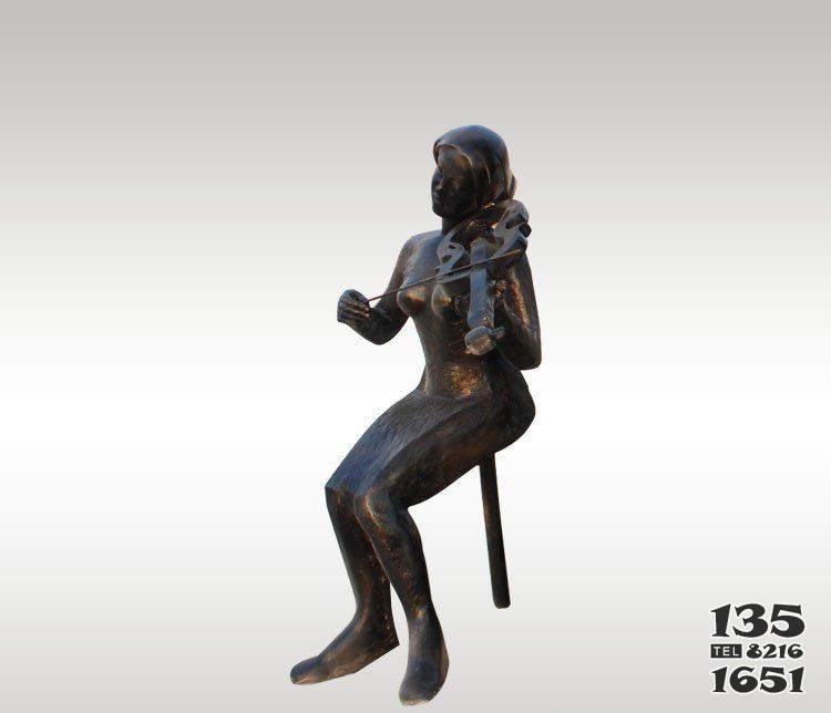公园拉小提琴的人物铜雕图片
