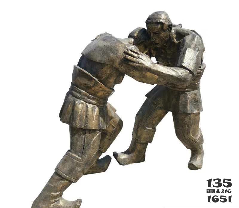 铜雕广场摔跤人物雕塑 图片