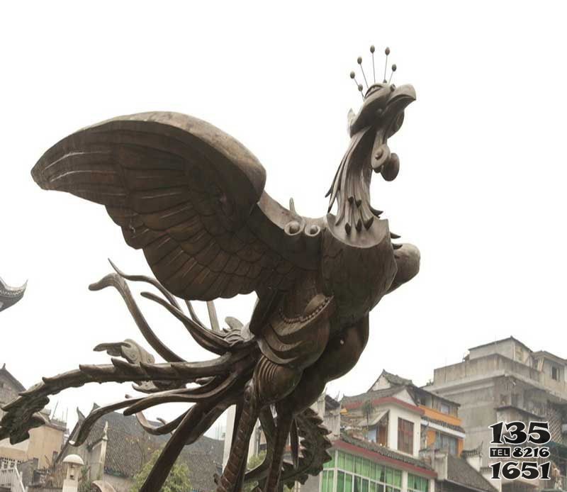 广场展翅的凤凰景观铜雕图片