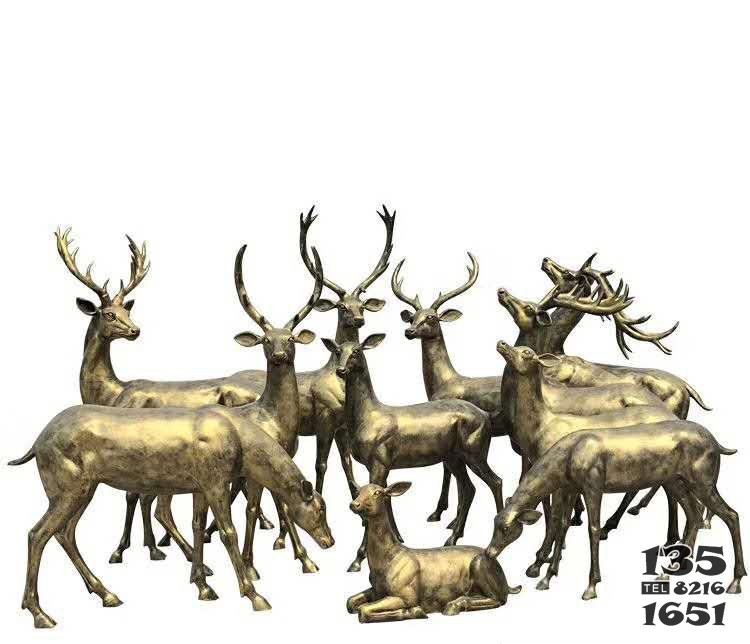 公园动物铜雕鹿群图片