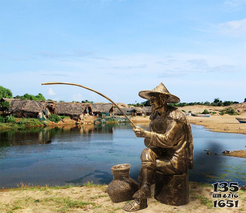铜雕海边钓鱼渔民雕塑制作厂家图片