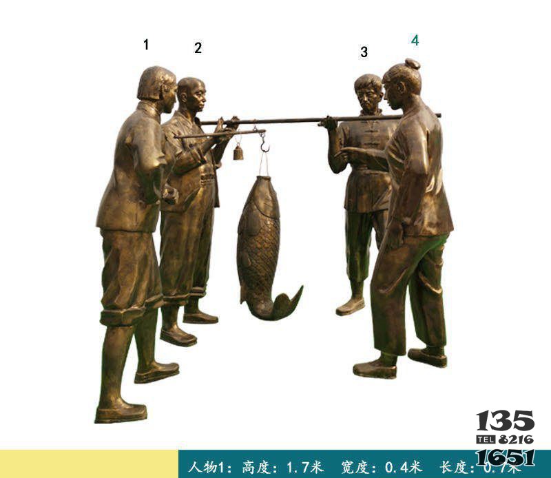渔文化称鱼人物铜雕图片