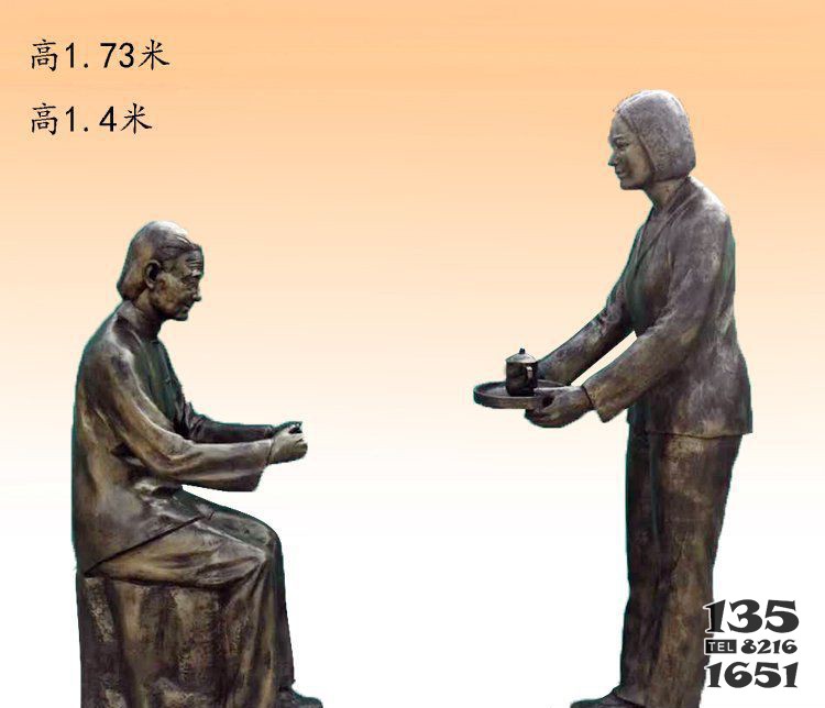 奉茶人物广场景观铜雕图片