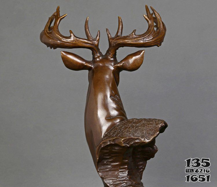 铜雕吉祥招财鹿头雕塑摆件图片