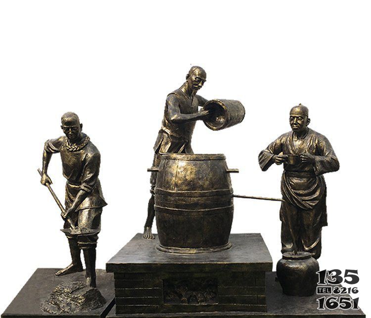 古代酿酒人物铜雕图片