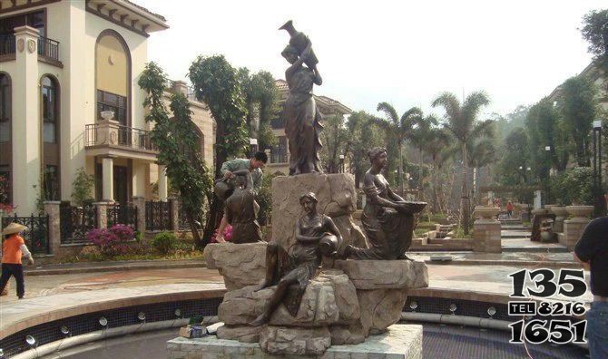 小区西方美女喷泉人物铜雕图片