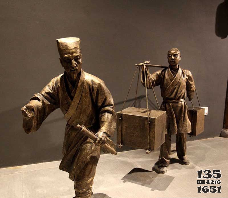 铜雕挑行李走路的古代人物铜雕图片
