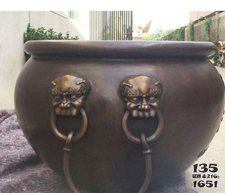 别墅招财水缸铜雕塑摆件图片
