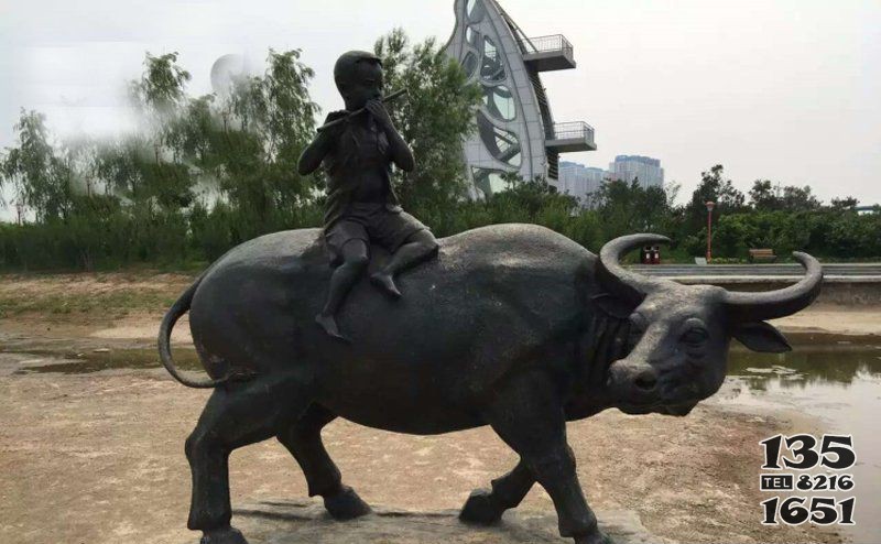 公园铜雕牧童骑牛动物雕塑图片