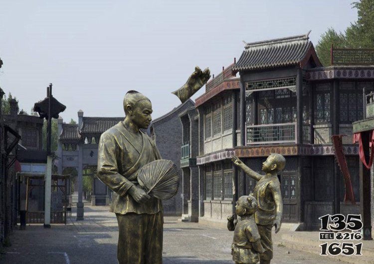 广场铜雕与父亲说话人物雕塑图片
