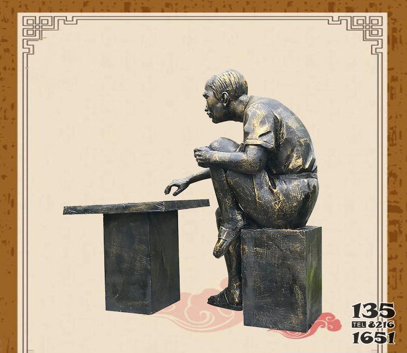 公园下棋人物铜雕图片
