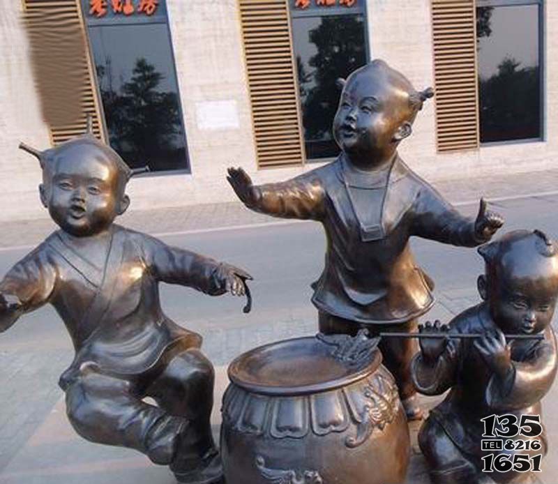 吹笛子跳舞的儿童铜雕图片