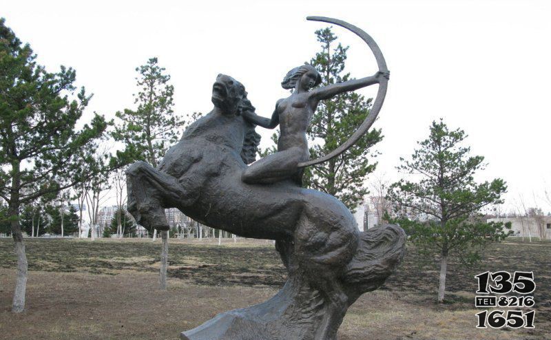 公园骑马女人射箭景观铜雕图片