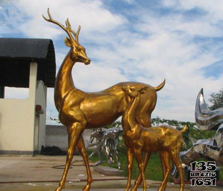铜雕园林动物母子鹿雕塑图片