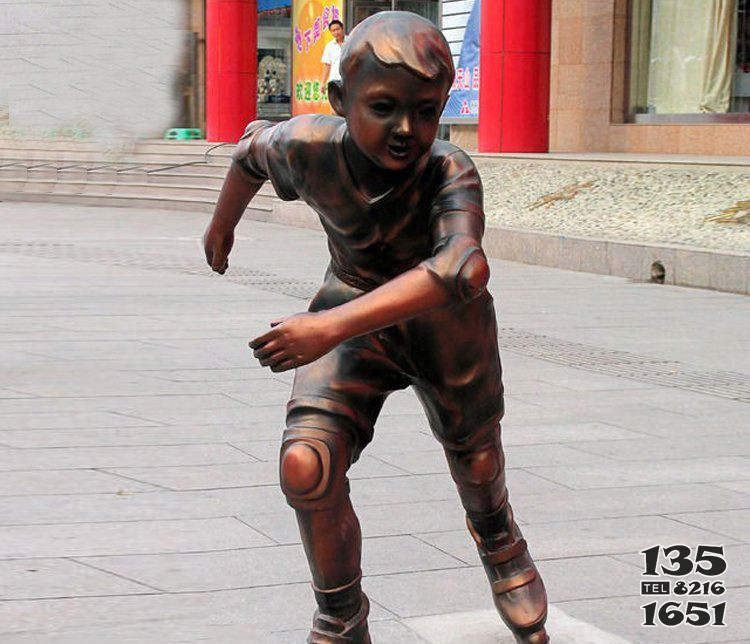 步行街轮滑儿童铜雕图片