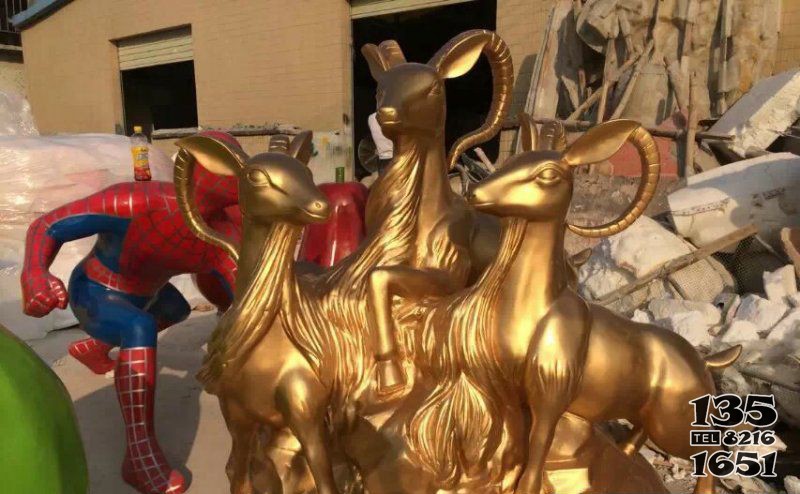 三羊开泰玻璃钢仿铜动物雕塑图片