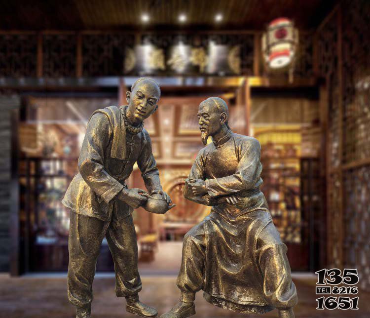 铜雕商业街喝茶文化人物雕塑图片