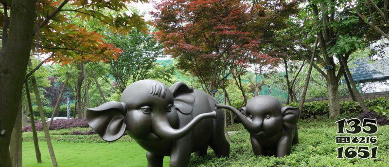 公园母子象动物铜雕图片