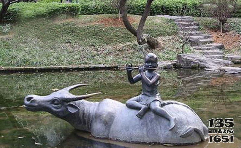 公园铜雕牧童骑黄牛动物雕塑图片