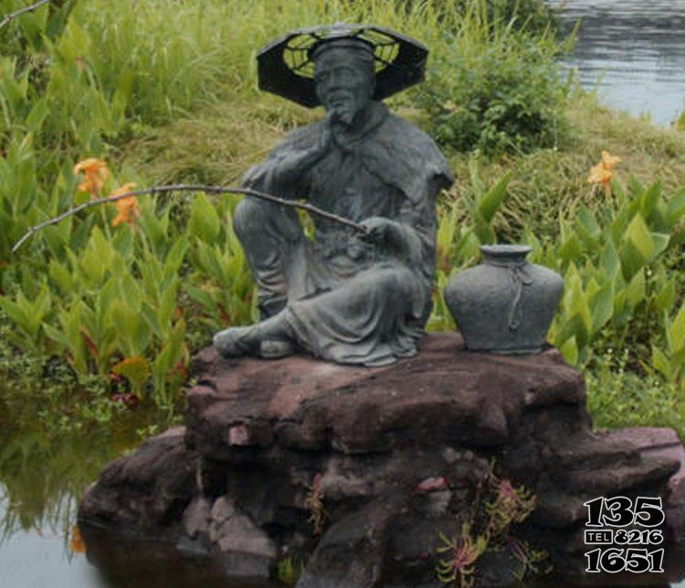 古代人物姜太公钓鱼铜雕图片