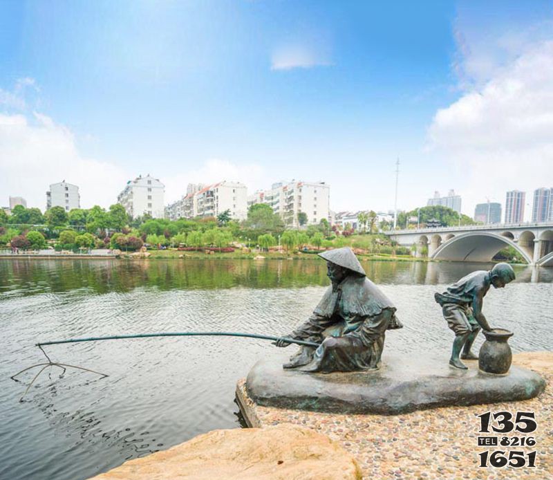 渔翁钓鱼公园景观铜雕图片