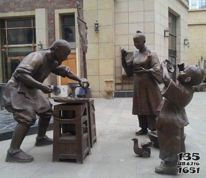 古代街边小吃人物铜雕图片