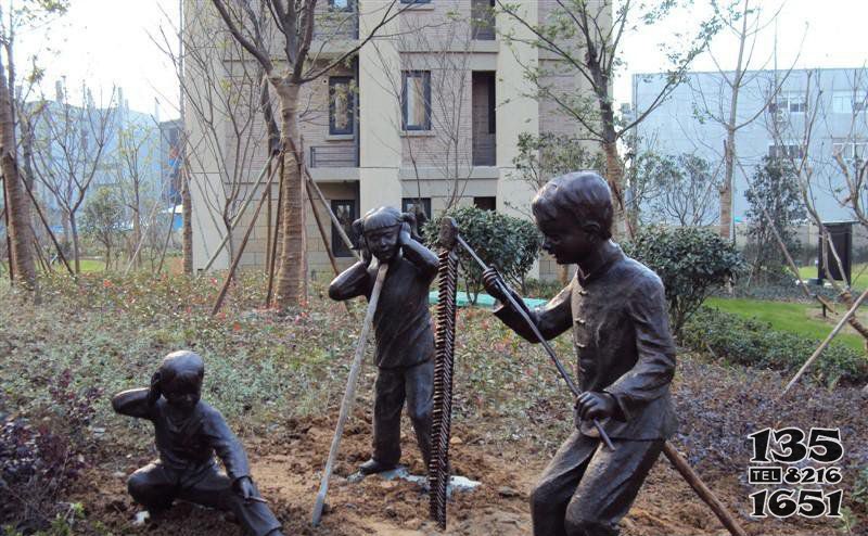 放鞭炮的儿童公园景观铜雕图片