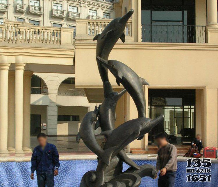 大型酒店装饰跳跃海豚铜雕塑图片
