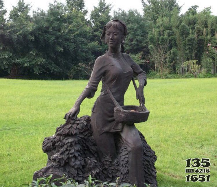 铜雕园林采茶女孩人物雕塑图片