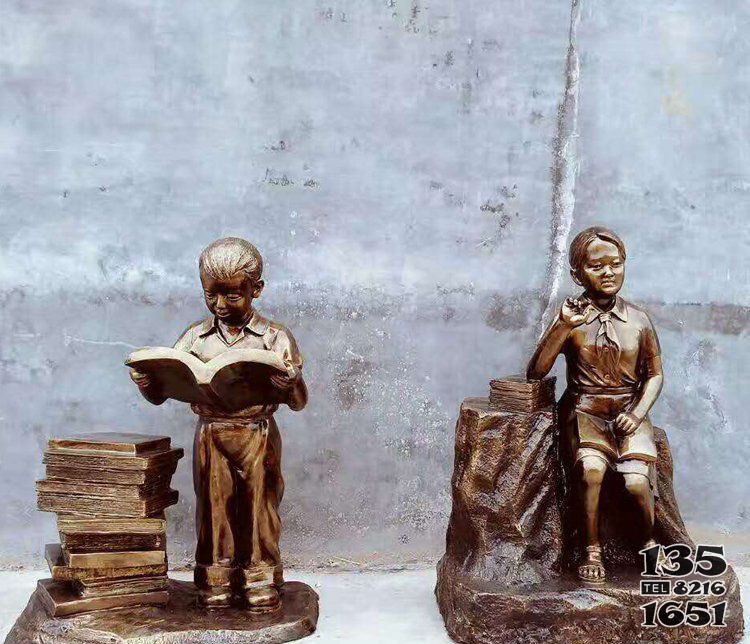 校园学生读书铜雕图片
