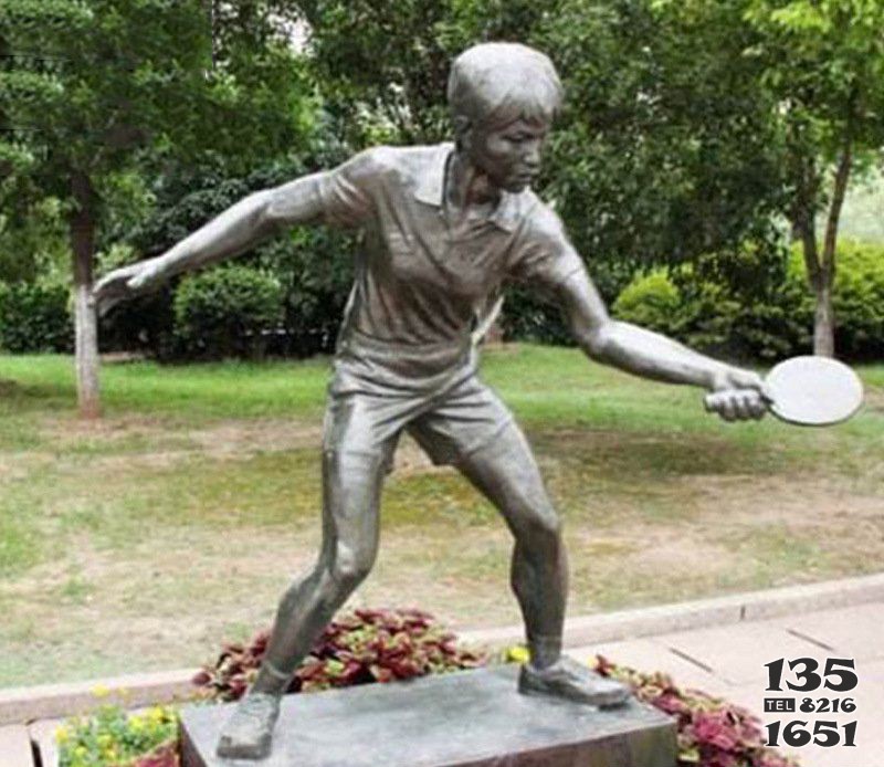 铜雕户外公园打乒乓球运动人物摆件图片