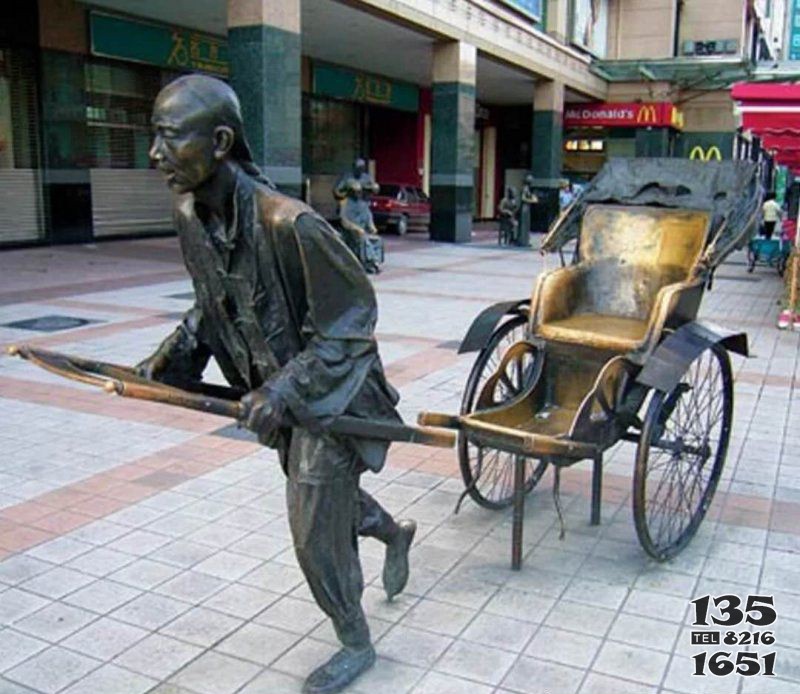 广场铜雕拉黄包车人物雕塑图片