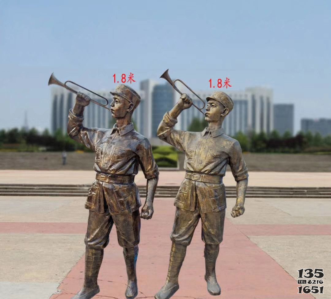 吹军号的八路军公园人物铜雕 图片