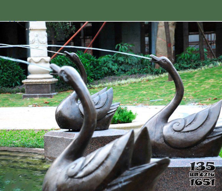 铜雕园林喷泉天鹅雕塑摆件图片