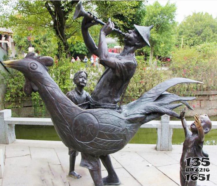 骑公鸡吹唢呐的人物铜雕 图片