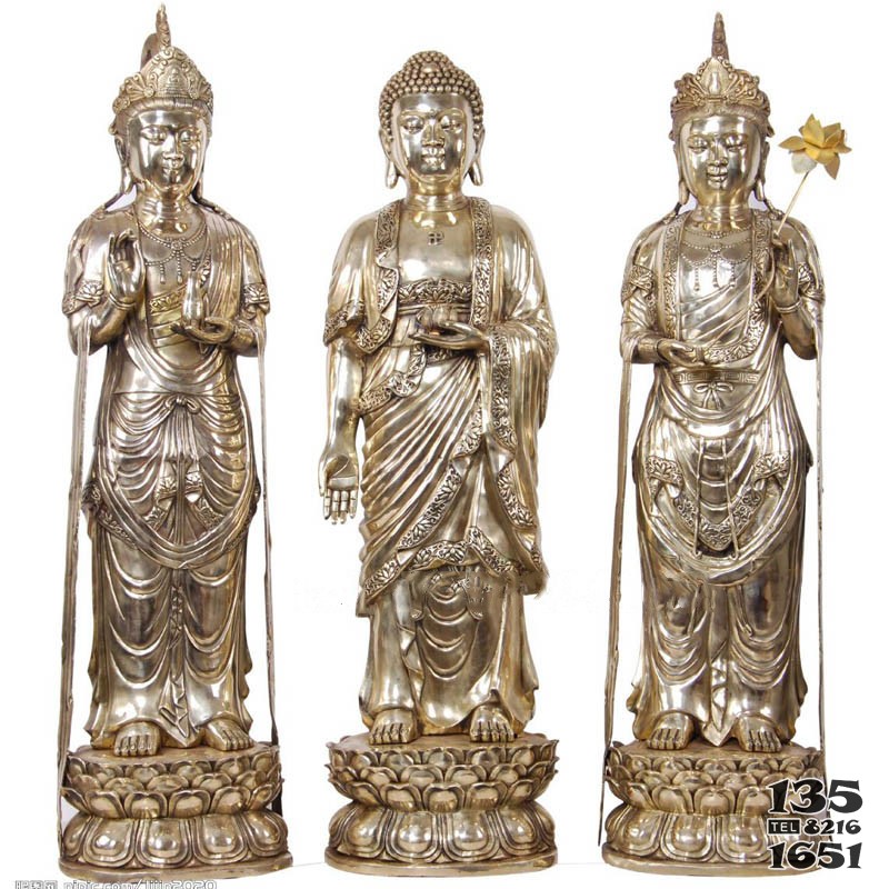 寺庙雕像佛像铜雕彩绘三圣佛雕像直销图片