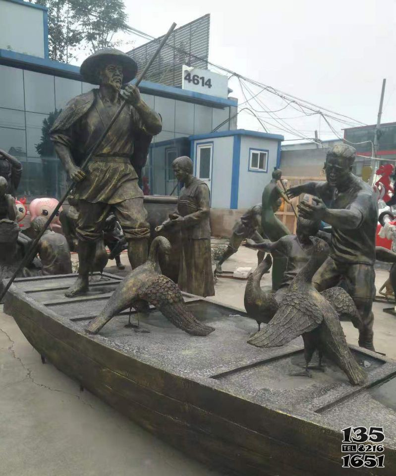鸬鹚和渔民雕塑户外摆件广场铜雕图片