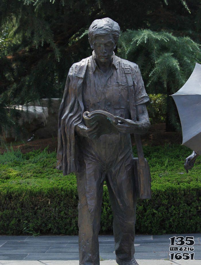 公园站着看书的人物铜雕图片
