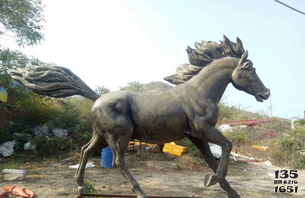 公园动物奔跑的马铜雕图片