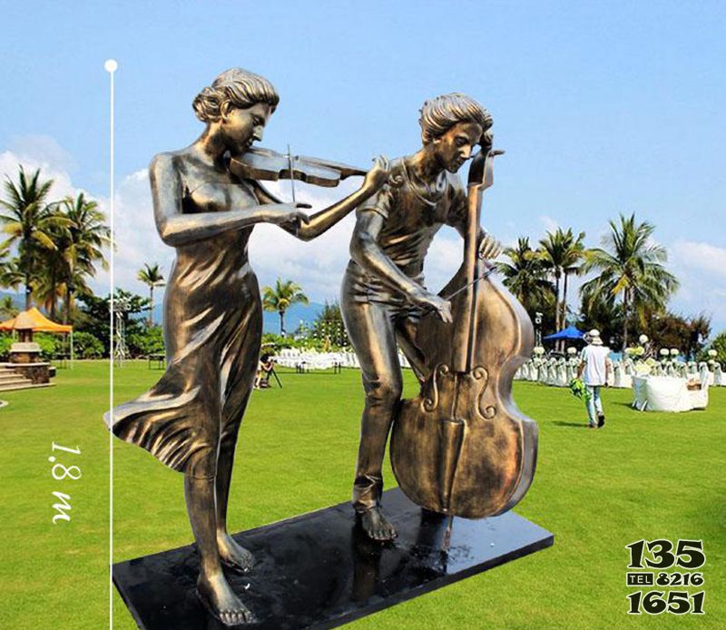 拉小提琴和大提琴的人物园林景观铜雕图片