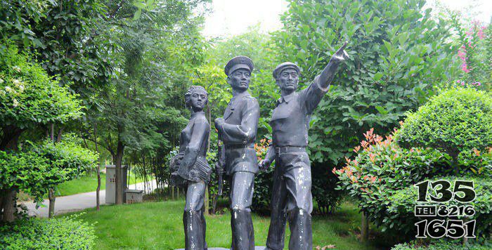 公园解放军和男孩女孩人物铜雕图片