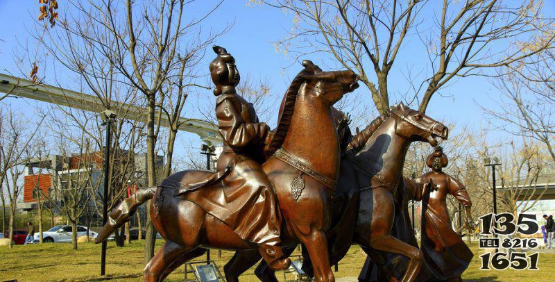 公园古代女人骑马景观铜雕图片