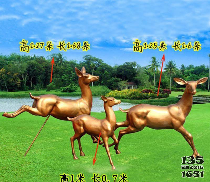 奔跑的小鹿公园玻璃钢仿铜动物雕塑图片