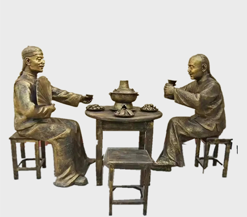 吃火锅的古代人物铜雕图片