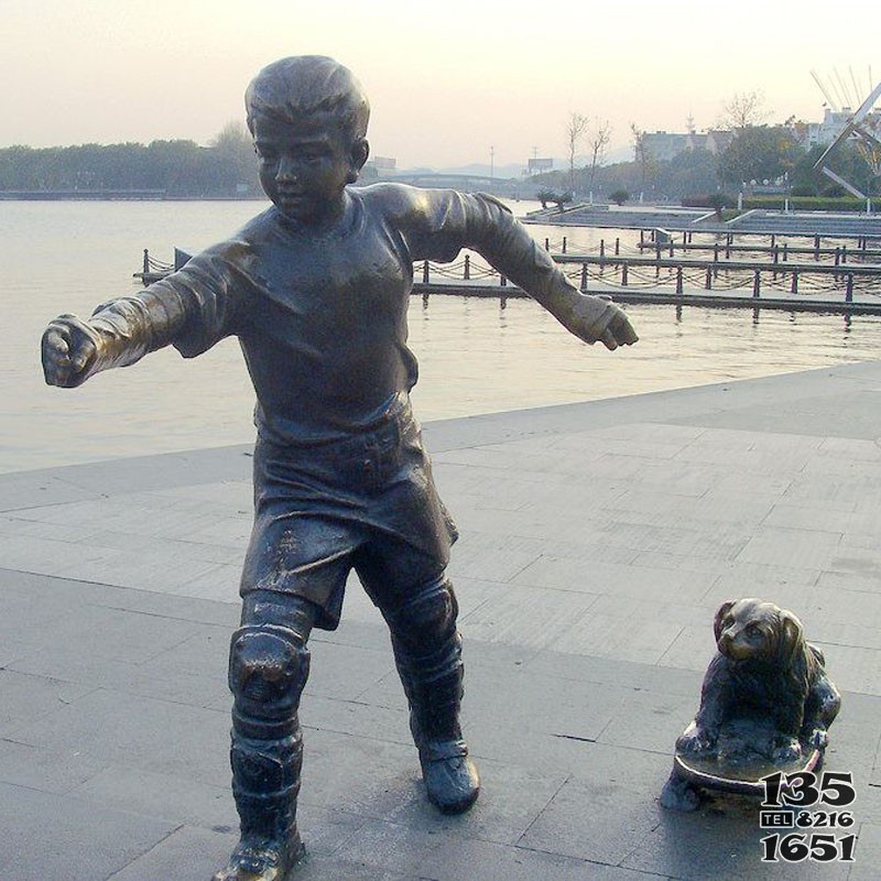定制人物遛狗雕塑广场公园人物铜雕塑摆件图片