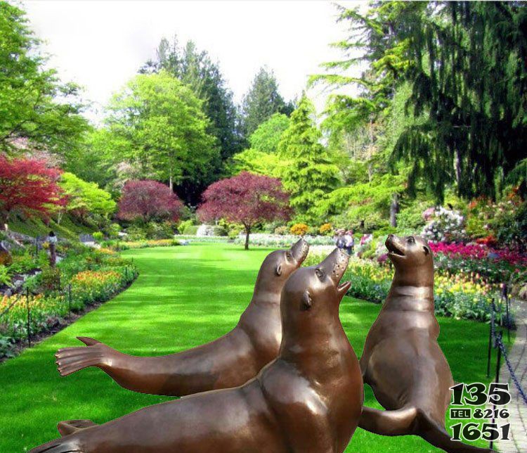 公园海狮铜雕  图片