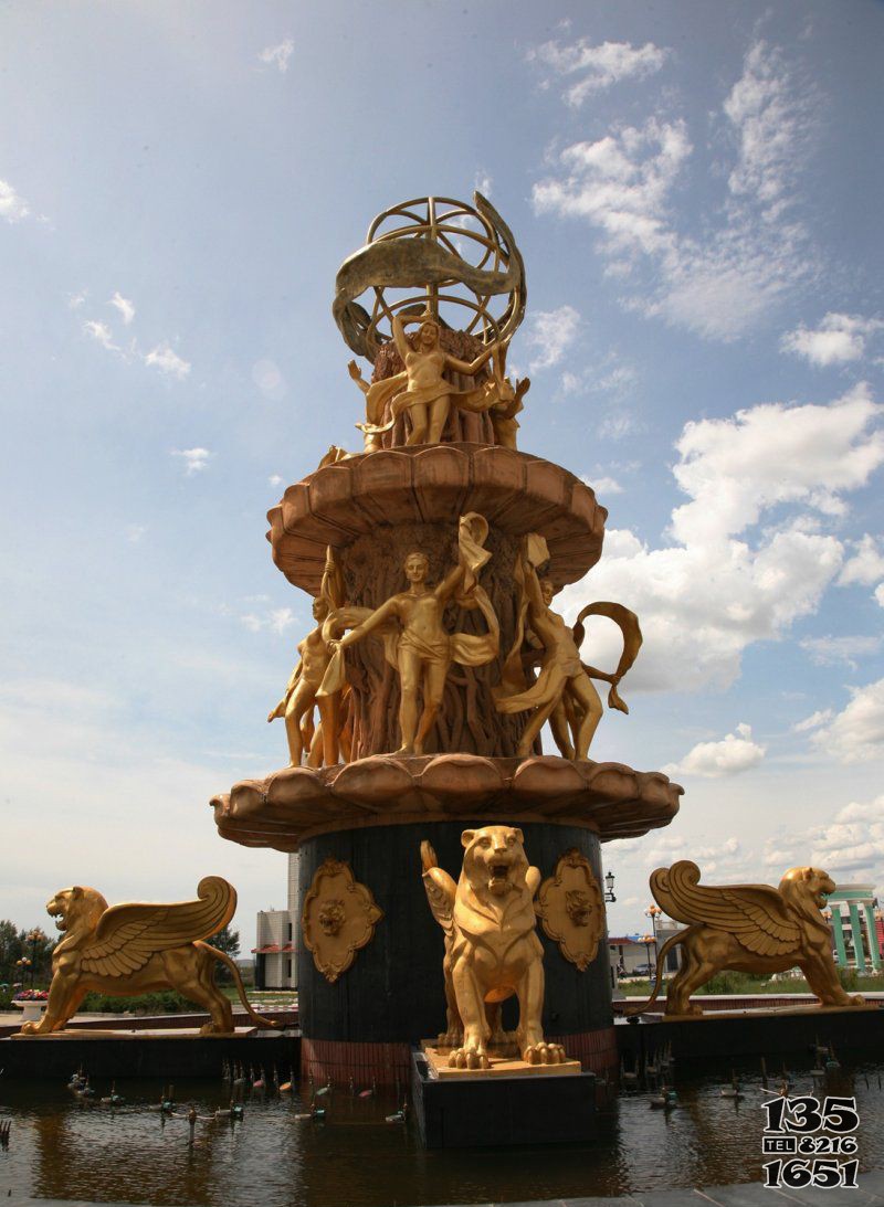 广场西方人物喷泉景观铜雕图片